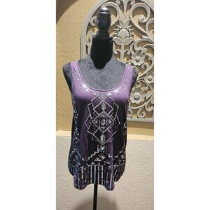 Express Purple Small Sequin Embellished Tank Top With Geometric Design